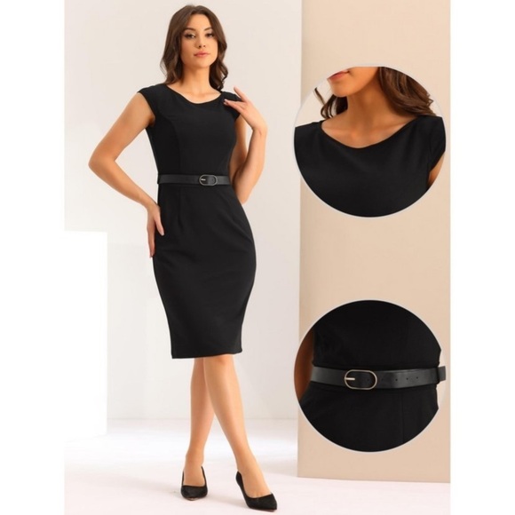 Allegra K Women's Cap Sleeve Work Belted
Elegant Sheath Dress Black Small - Picture 1 of 7